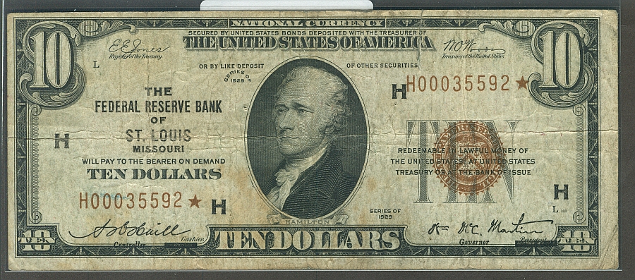 Fr.1860-H*, 1929 $10 St. Louis Star FRBN, H00035592*, Fine